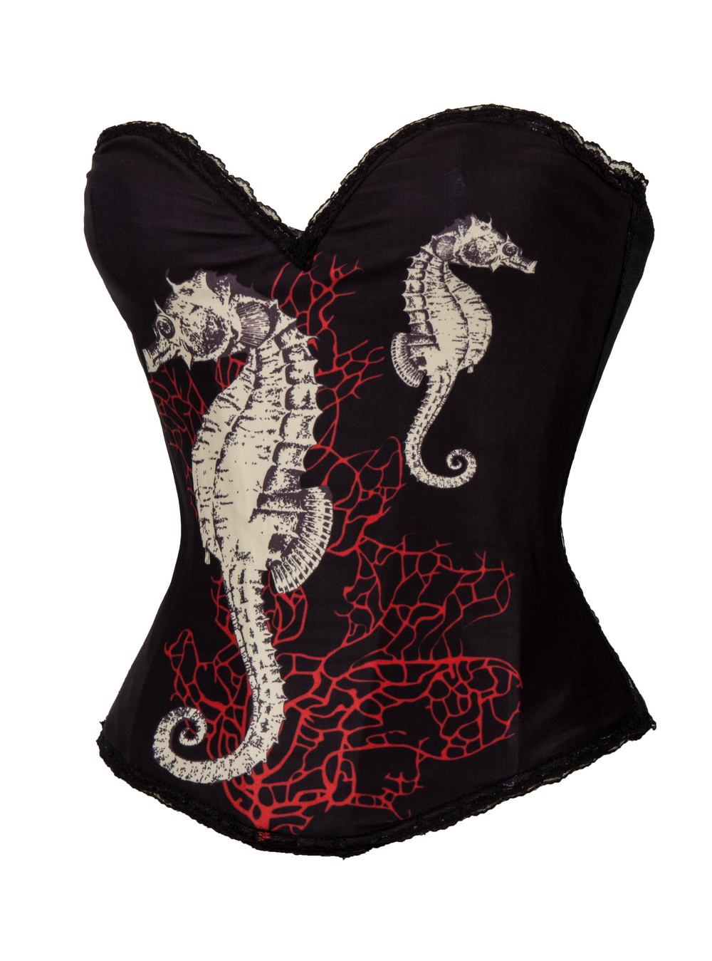 F66368 Hippocampus & Red Sea Coral Prints Burlesque Costume Corset